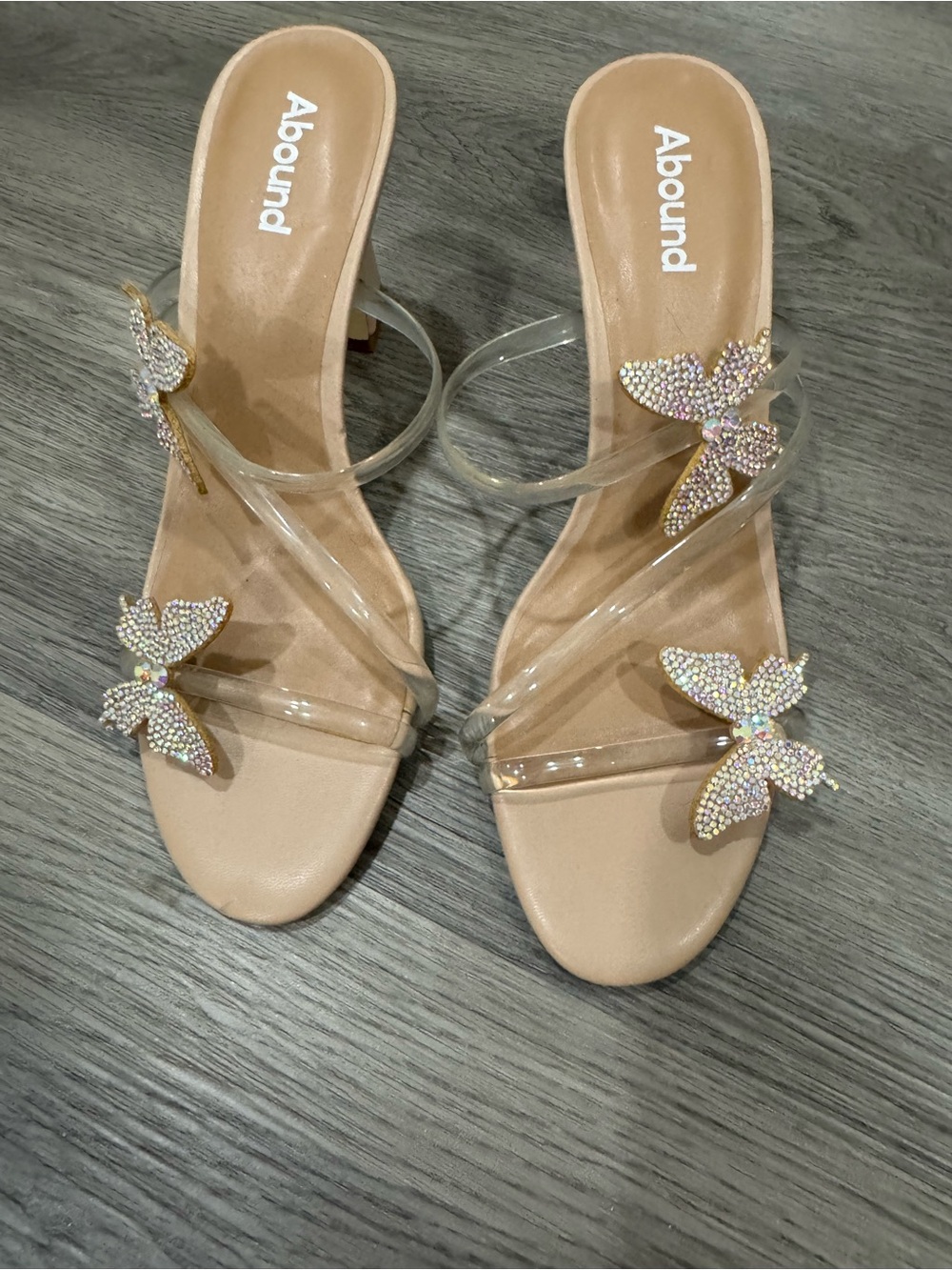 Abound Nude Clear-Strap Slide Sandals with Rhinestone Butterflies